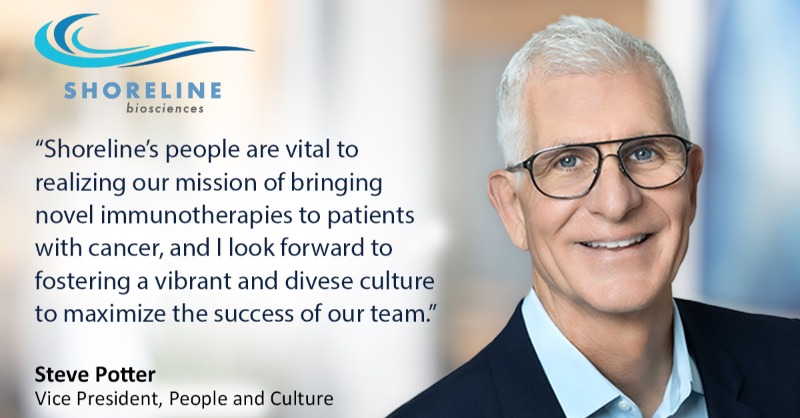 ShorelineBio's tweet photo. At @shorelinebio, we strive to create an industry-leading culture to maximize the potential of our diverse team. We're excited to welcome Steve Potter to our Executive team as we strive to win the war on cancer with our differentiated pipeline of immunotherapies.

#CellTherapy