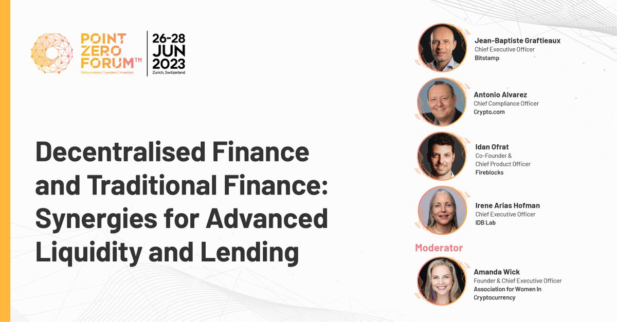 Join @IDB_Lab's CEO, @iariashofman, at the @pointzeroforum tomorrow, June 27th, at 4 pm (Zurich time) for her session, providing an in-depth analysis of the potential for decentralized finance (#DeFi) and traditional finance to work together. pointzeroforum.com #PZF2023