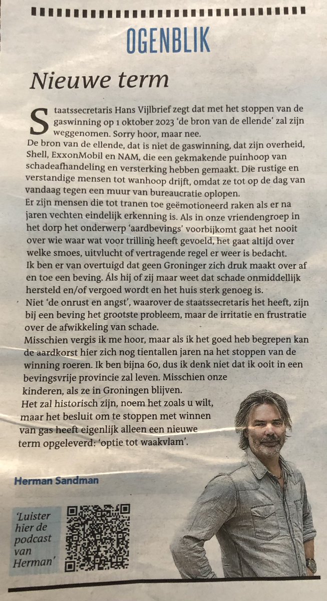 De spijker op de kop door #HermanSandman : ‘De bron van de ellende, dat is niet de #gaswinning, dat zijn de #Overheid ,  #Shell , #ExxonMobil en #NAM, die een gekmakende puinhoop van schadeafhandeling en versterking hebben gemaakt’.  <a href="/dvhn_nl/">Dagblad van het Noorden</a> | @StasMijnbouw | <a href="/MinPres/">Dick Schoof</a>