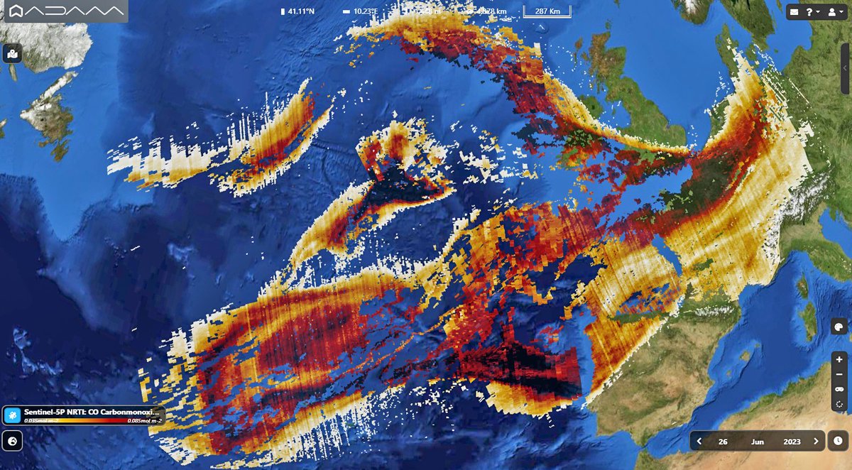 ADAM Platform (@platformadam) on Twitter photo From #Canada to #Europe!
As predicted by <a href="/CopernicusECMWF/">Copernicus ECMWF</a> CAMS the huge smoke plume from the #Canadawildfires reached many EU Countries: #Spain, #Portugal, #France, #Ireland, #England, as showed the #Copernicus #Sentinel5p map on June 26th. #AirQuality
<a href="/WMO/">World Meteorological Organization</a> <a href="/LastQuake/">EMSC</a> <a href="/vostSPAIN/">VOSTspain</a> From #Canada to #Europe!
As predicted by <a href="/CopernicusECMWF/">Copernicus ECMWF</a> CAMS the huge smoke plume from the #Canadawildfires reached many EU Countries: #Spain, #Portugal, #France, #Ireland, #England, as showed the #Copernicus #Sentinel5p map on June 26th. #AirQuality
<a href="/WMO/">World Meteorological Organization</a> <a href="/LastQuake/">EMSC</a> <a href="/vostSPAIN/">VOSTspain</a>