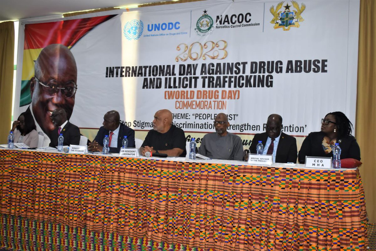 charlesabani's tweet photo. Today is International Day against Drug Abuse and Illicit Trafficking. I joined the Government of Ghana 🇬🇭, @UNODC and stakeholders to mark this important day. #PeopleFirst Stop stigma &amp; discrimination, strengthen prevention @UNinGhana https://t.co/yI1DdBarNX