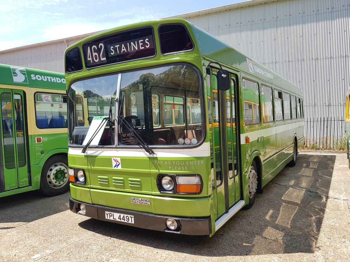 MarcJF241's tweet photo. Preserved Southdown and NBC London Country Leyland National's basking in the sunshine yesterday during the @londonbusmuseum Summer on the Buses event at @BrooklandsMuseu. https://t.co/kOqbHrOh72