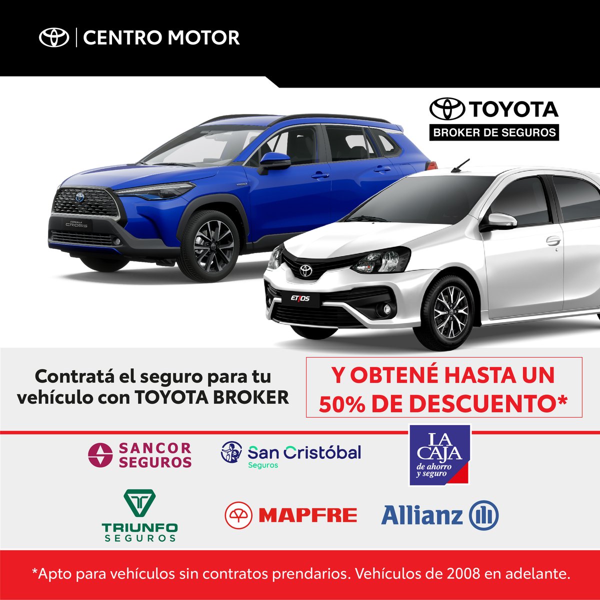ToyotaCentro's tweet photo. En Toyota Broker de Seguros trabajamos con compañías líderes para brindarles a nuestros clientes los productos y servicios más innovadores del mercado. 
Consultanos y obtené hasta un 50% de descuento 📲 #Seguro #CentroMotor #Toyota #Vehículos https://t.co/yoqzUfGWzk