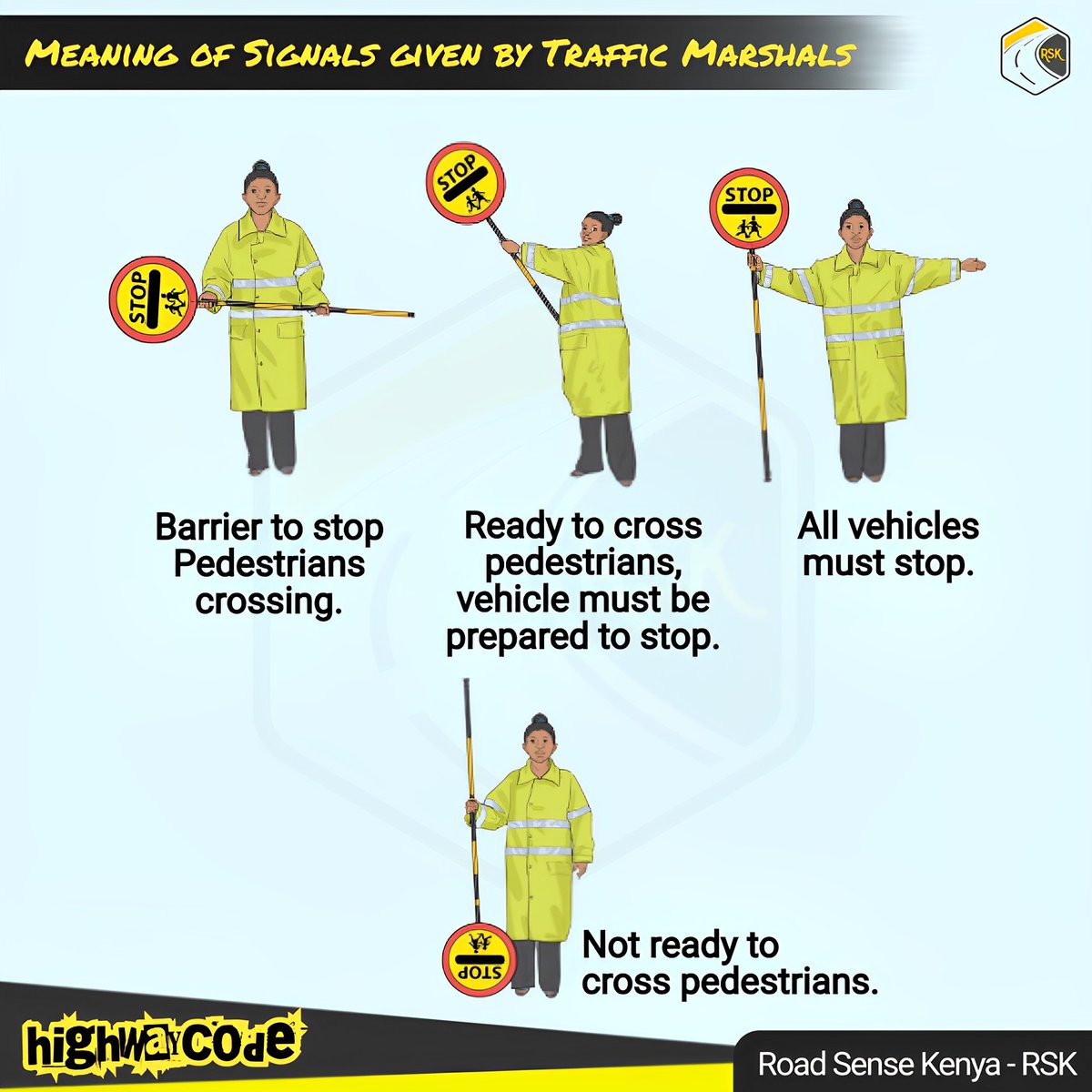 #TrafficSignals: Meaning of signals given by Traffic Marshals. @ntsa_kenya.