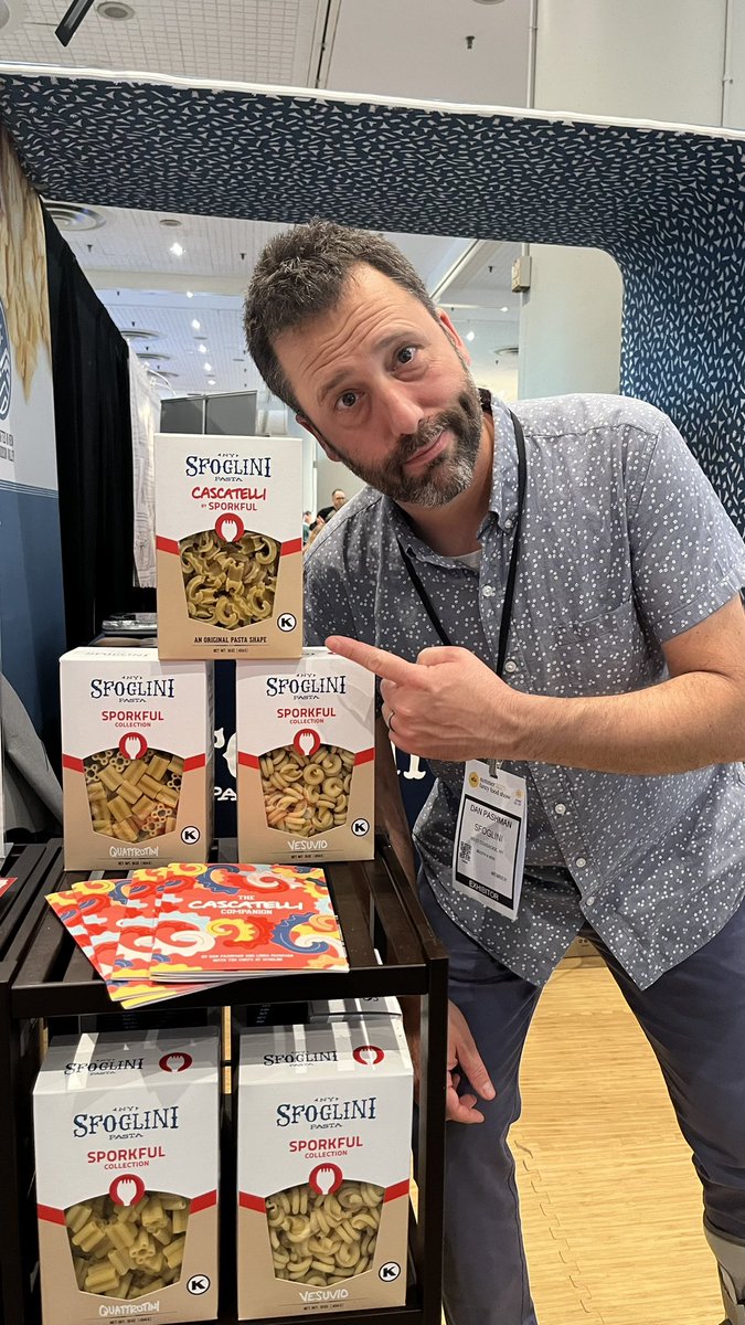 Stopped by <a href="/sfoglini/">sfoglini</a> to catch <a href="/TheSporkful/">Dan Pashman isn't on here anymore</a> with the freshly certified Cascatelli, Quattrotini and Vesuvio pasta

#fancyfoodshow <a href="/Specialty_Food/">Specialty Food Association</a>