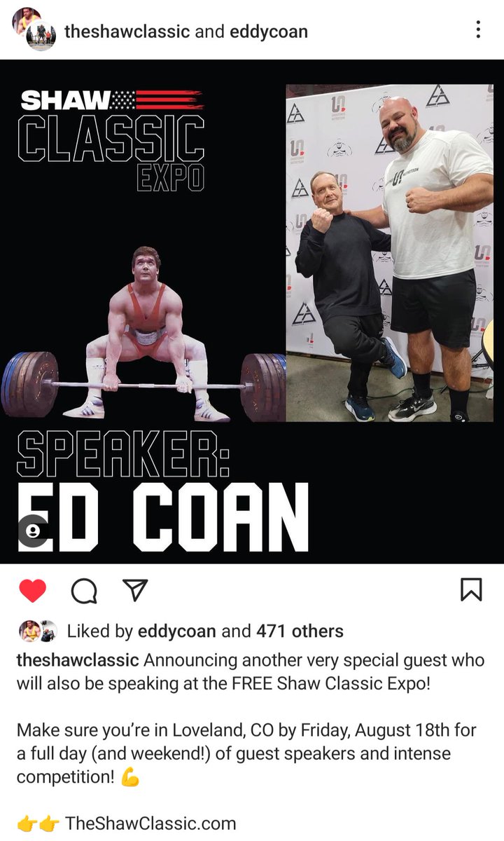 Can't wait to see the GOAT, Ed Coan, again at the Shaw Classic this coming August!  It would be great to see him again!
#P2Powerlifting
#ThisIsNow