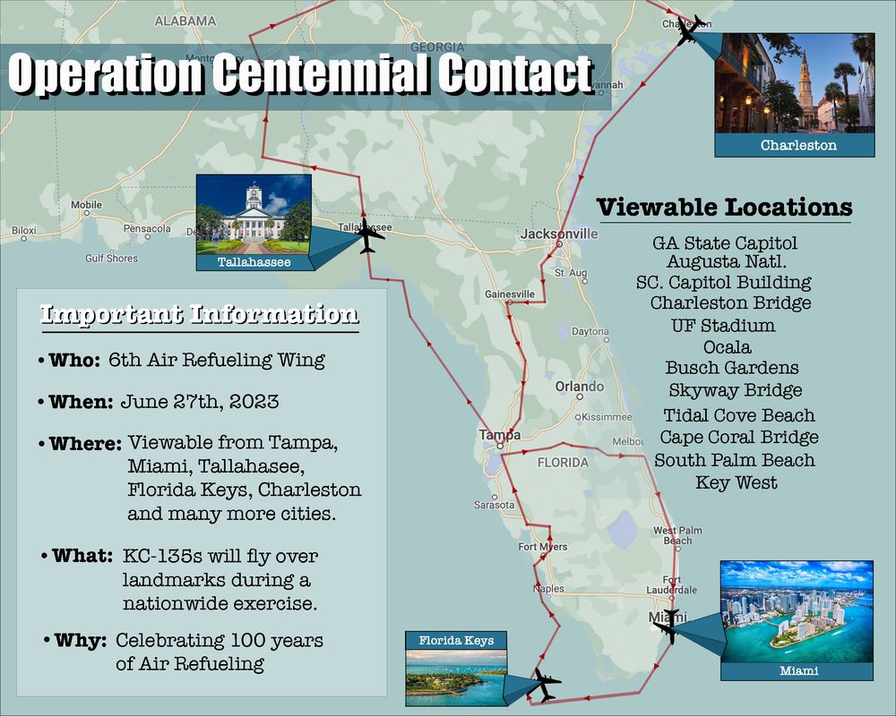 Your @TeamCharleston aviators will be airborne over the Southeast tomorrow! See all the routes in the comments! #OperationCentennialContact #Aviation #Airplanes #USAF #AvGeek #PlaneSpotting #ReTweet