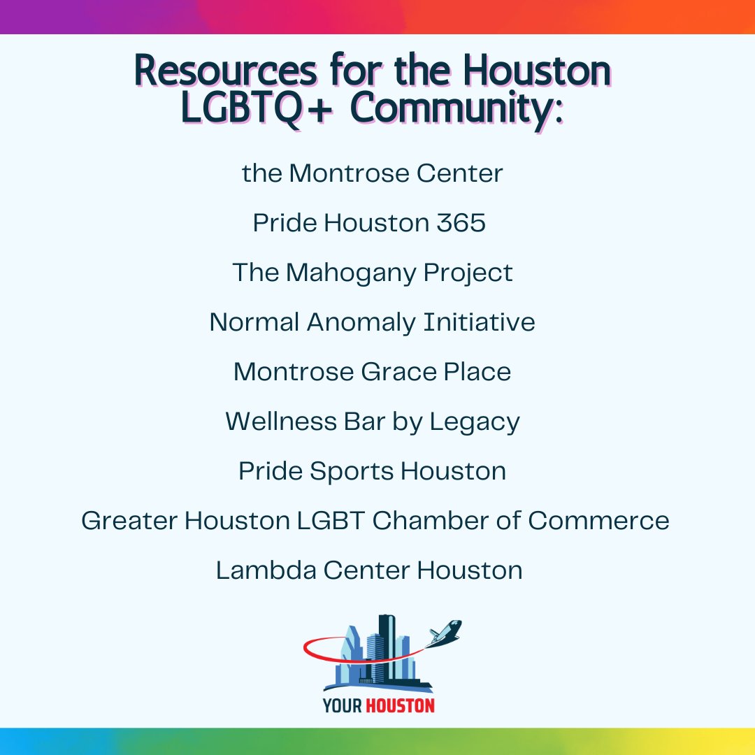 YourHoustonPAC's tweet photo. Celebrate Love Everyday! 🏳️‍🌈❤️🧡💛💚💙💜 🏳️‍🌈

In honor of Pride Month, we have a list of a few organizations in Houston who are helping the LGBTQ+ community thrive year-round!  🏳️‍🌈

#Houston #HappyPride #PrideHouston #PRIDE #PrideMonth #LGBTQ https://t.co/2f0VhNVmFV