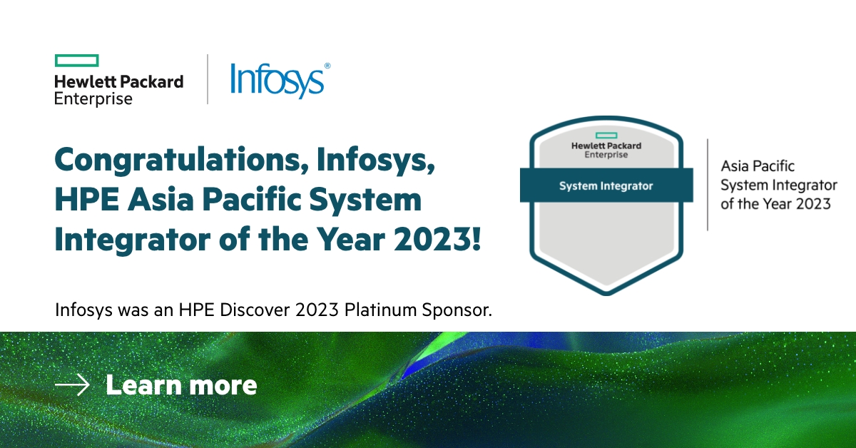 HPE_Alliances's tweet image. Congratulations to @Infosys for also winning the #HPE Asia Pacific System Integrator of the year award! #HPEAlliances #InfosysCobalt hpe.to/6011PBMqV