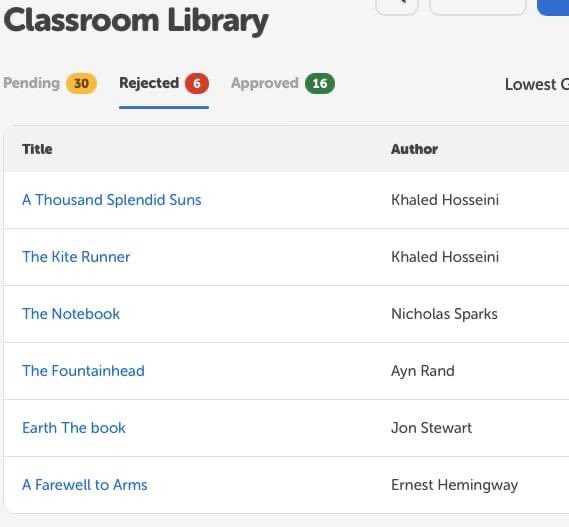 PearlOHS's tweet photo. @jonstewart @NicholasSparks @khaledhosseini my high school has banned your books from my classroom library https://t.co/4UFQSb0NFa
