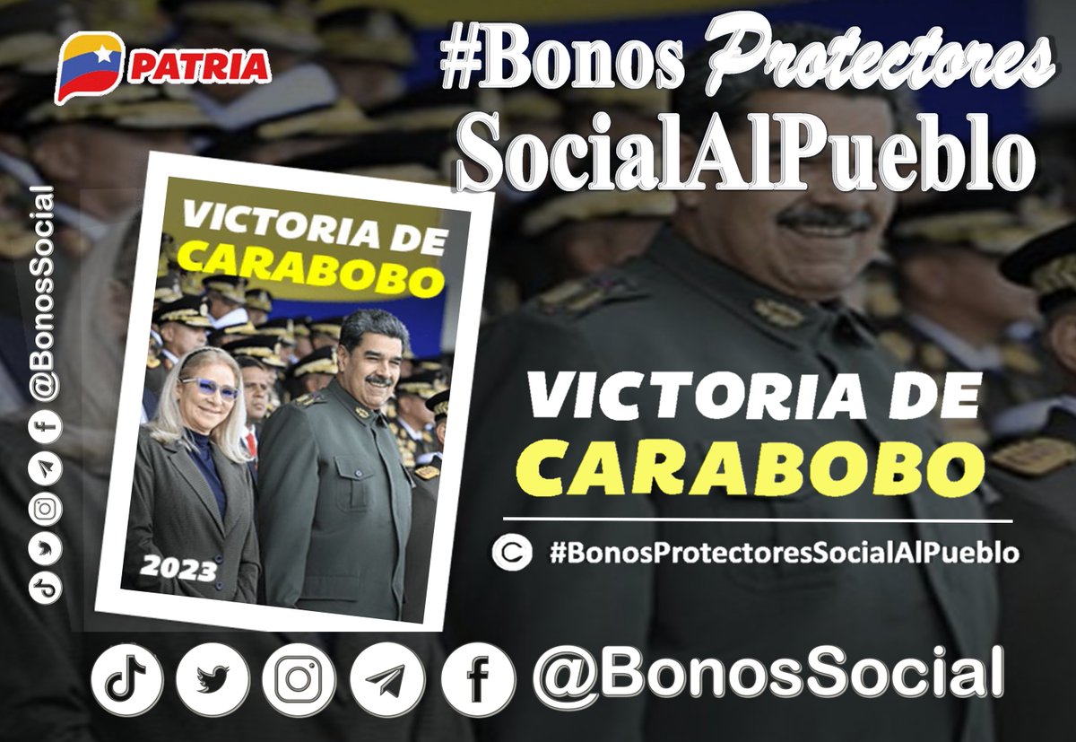 🖥️ Continúa la entrega del #BonoVictoriaDeCarabobo a través del Sistema <a href="/CarnetDLaPatria/">Carnet de la patria</a> enviado por nuestro Pdte. <a href="/NicolasMaduro/">Nicolás Maduro</a>.

✅ Monto en Bs. 110,00

<a href="/BonosSocial/">Bonos Protectores Social Al Pueblo</a> 
#EnVzlaCelacEsCiencia