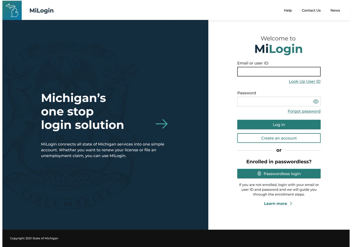 MichiganDTMB's tweet photo. The updates to the State of Michigan’s single sign on service, #MiLogin, are complete. In addition to a new look and feel, users now have the ability to use passwordless login when accessing their account. https://t.co/jvue7qmikS
