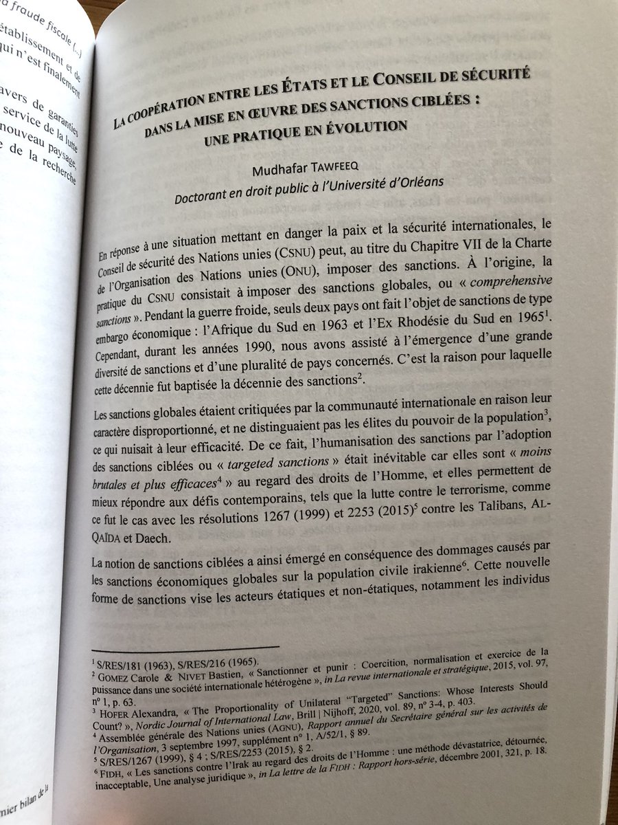 MudhafarTawfeeq's tweet photo. Je suis ravi d’annoncer la publication de mon dernier article sur la coopération entre les États et le Conseil de sécurité dans la mise en ouvre des sanctions ciblées, dans l’ouvre la coopération &amp; le droit chez @EEpitoge https://t.co/reKetGL2SD