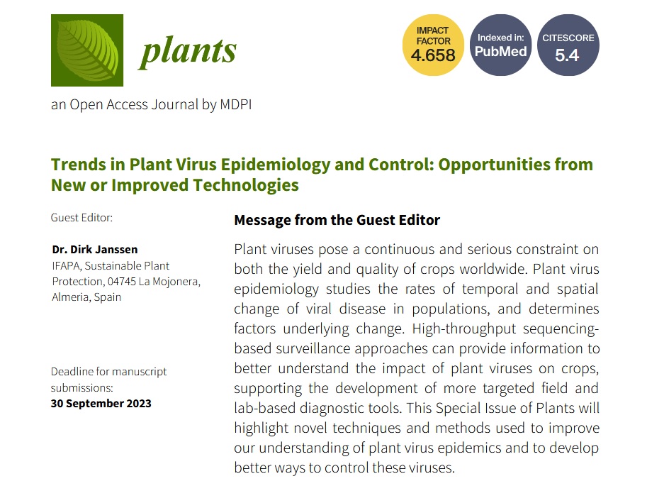 #plants_mdpi Special Issue "Trends in #Plant Virus Epidemiology and Control: Opportunities from New or Improved Technologies" which I am guest-editing is still open for submission, with the deadline extended to 30 September 2023. mdpi.com/journal/plants…