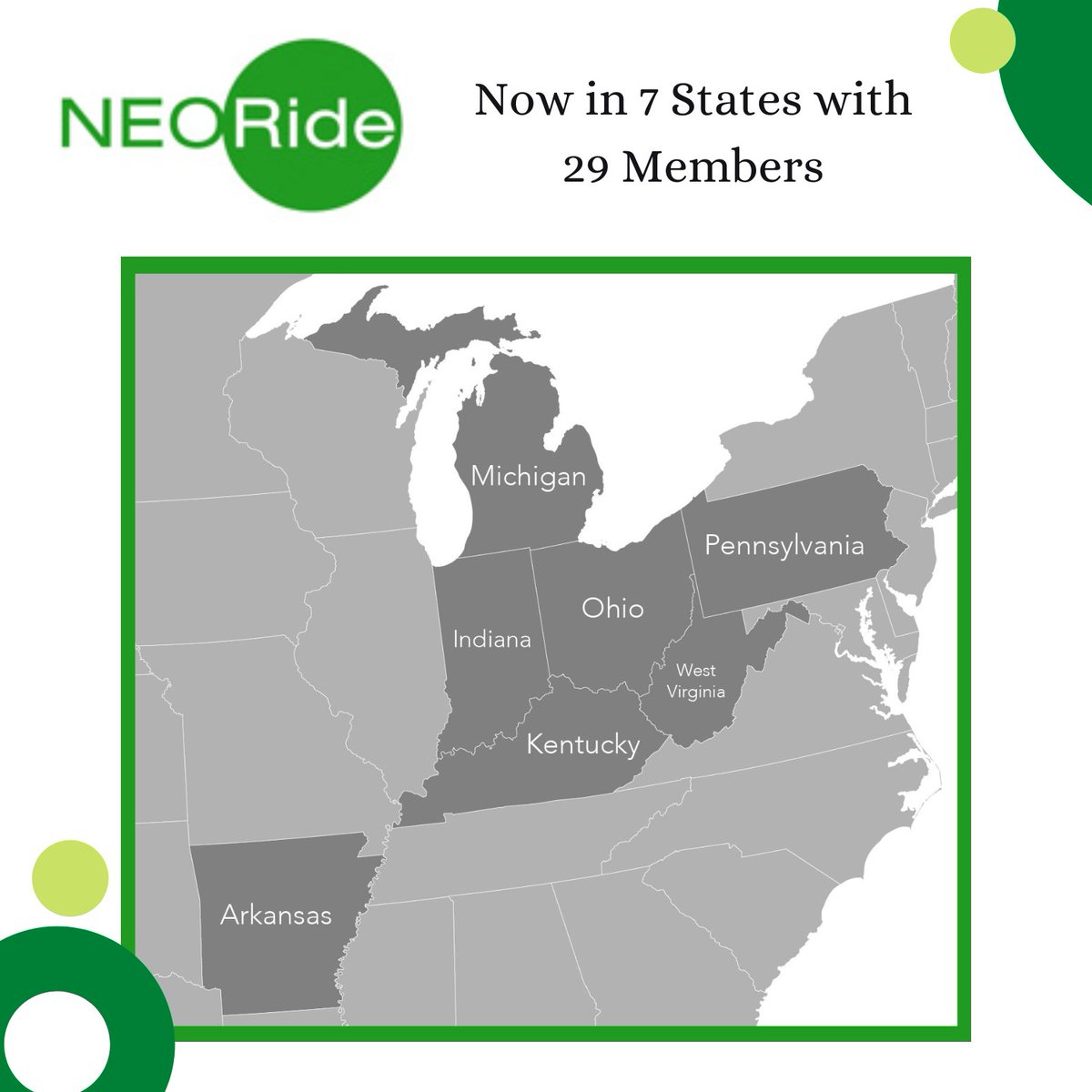 NEORideTransit's tweet image. 👋 Say hello to our newest members @RCTBuses, @GoCityBus, @GDRTA, and @AmtranAltoonaPA. Welcome to the NEORide family, now 7 states and 29 members strong! #NEORideStrong 💪