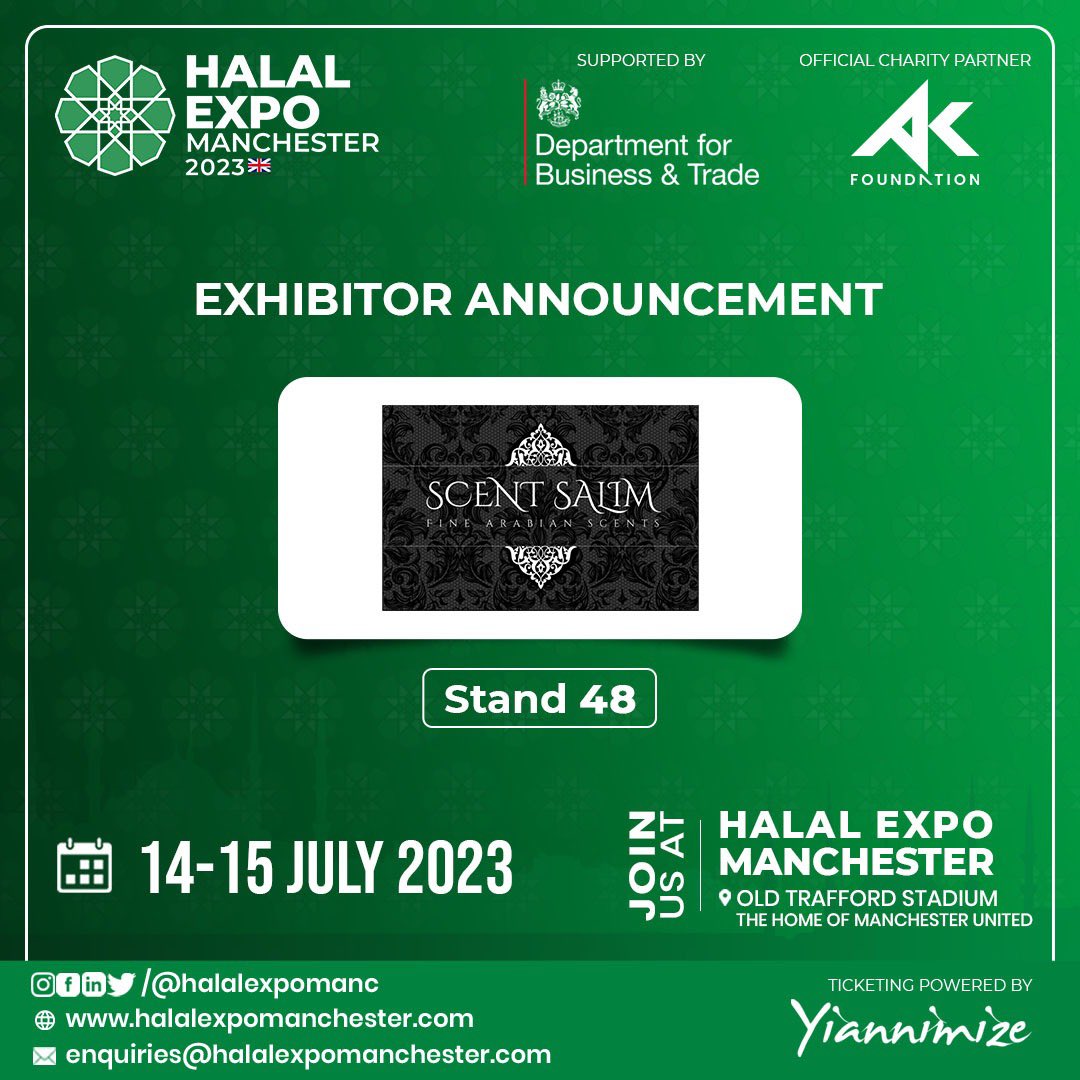 halalexpomanc's tweet photo. Come and meet @scentsalim at Halal Expo Manchester. 

Book Your Free Tickets ⬇️
Book Your Stand ⬇️
Sponsorship Enquiries ⬇️
https://t.co/ME13SlSe6V

Email: enquiries@halalexpomanchester.com
Phone: +44 (0)7787 329 340

#halalexpomanchester #halaleconomy #keepithalal #tradeshow https://t.co/utF0Kjl3gH