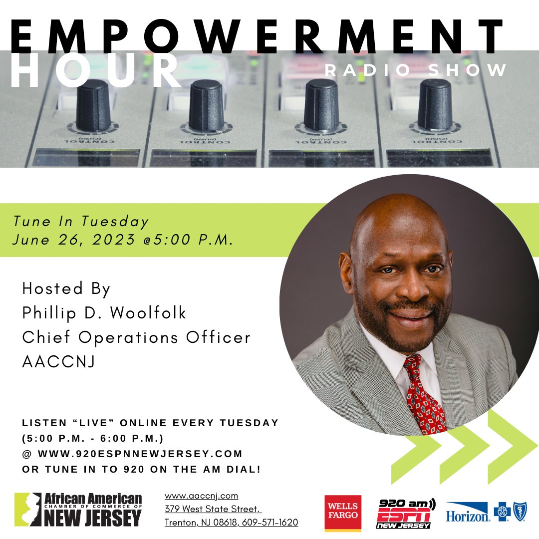 AACCNJ's tweet image. 📢 Join AACCNJ's Empowerment Hour on 920AM ESPN NJ! 🎙️
Tune in for an inspiring episode this week meet Donna Pettway, President of Donna &amp;amp; Lorenzo's Sparkle &amp;amp; Shine Cleaning Service LLC &amp;amp; Mark Gibson, CEO of MBM Fashion and Variety. Don't miss it! #AACCNJ #EmpowermentHour