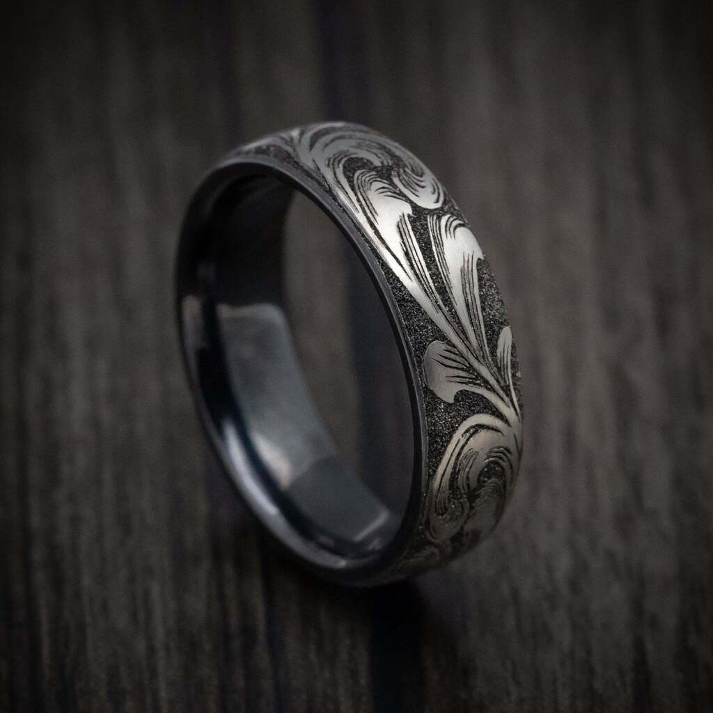 Newly listed product - Black Titanium Barrel Script Pattern Ring - Pricing and other details are at ift.tt/210yow9 #weddingrings #mensrings