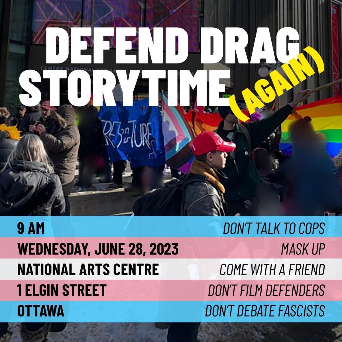 #Ottawa CALL TO ACTION: DEFEND DRAG STORY TIME

Wednesday, June 28
9:00 am
National Arts Centre, 1 Elgin St