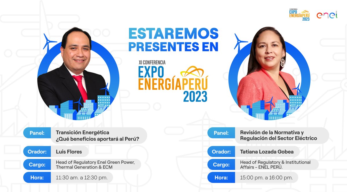 ¡Hoy estamos en la #ExpoEnergía2023! Junto a <a href="/luis_flores_a/">Luis Flores Alvarado</a> y <a href="/TatianaLozadaG/">Tatiana Lozada</a>. Les compartimos lo mejor del primer panel💪⚡️