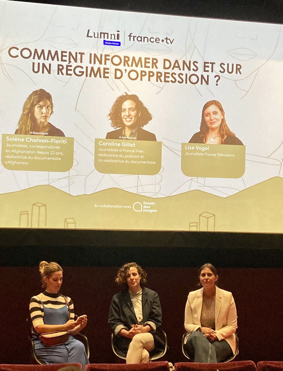 francetvpro's tweet image. #Masterclass
Projection de « Inside Kaboul » échange avec Co-réal #CarolineGillet et les journalistes #SoleneChalvonFioriti #LiseVogel et étudiants en journalisme pour parler des régimes d'oppression et ses conditions contraintes de travail
@forumdesimages @lumnifr