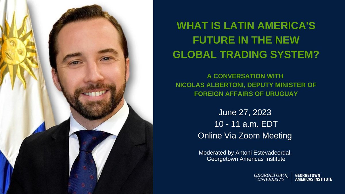 Tomorrow, we’re excited to host Deputy Minister of Foreign Affairs of Uruguay Nicolas Albertoni <a href="/N_Albertoni/">Nicolás Albertoni</a> to discuss the opportunities for economic integration in the Americas.

📹 Sign up here to join us virtually: ow.ly/lHNp50OXoYm