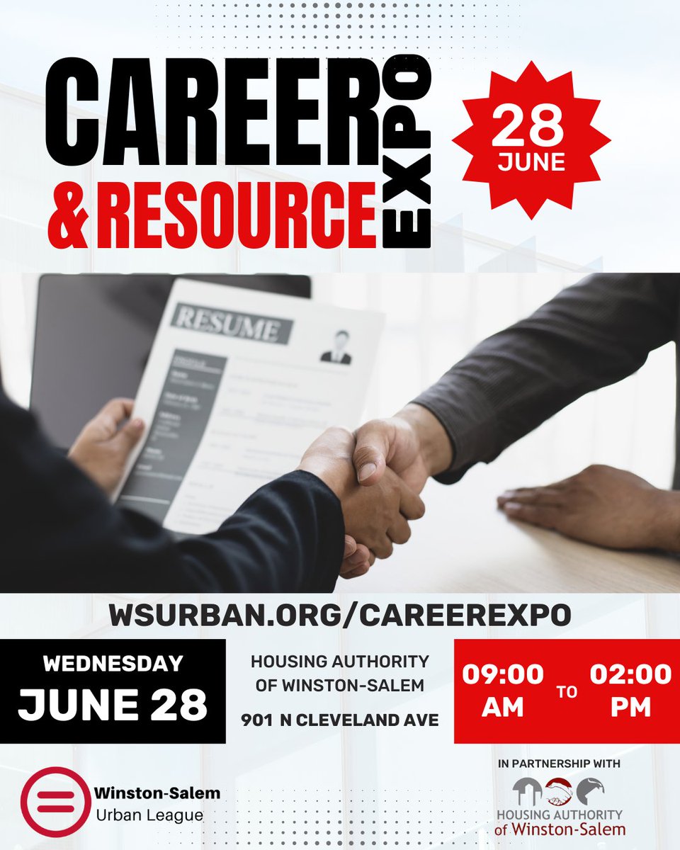 🗣️ The Summer Career &amp; Resource Expo is this WEDNESDAY (June 28) from 9am-2pm!

 This is a free event for job seekers, but we do ask that you register in advance so we know you're coming! 🔗 wsurban.org/careerexpo

We'll see you there!