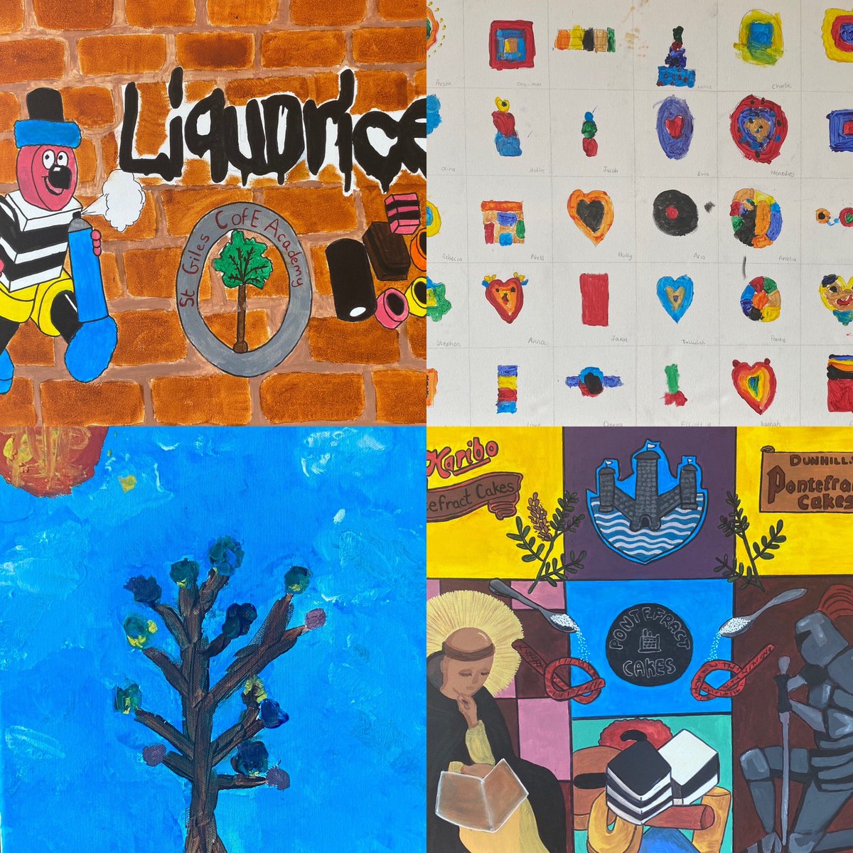 Look at the wonderful art work created for Pontefract’s Liquorice Art Trail, by the young people of the town. More information will follow on how you can view this work. 
Well done to the teachers and students involved.
<a href="/PontefractAT/">Pontefract Academies Trust</a> <a href="/PontefractCivic/">Ponte Civic Society</a> @CultureGrantsWFD