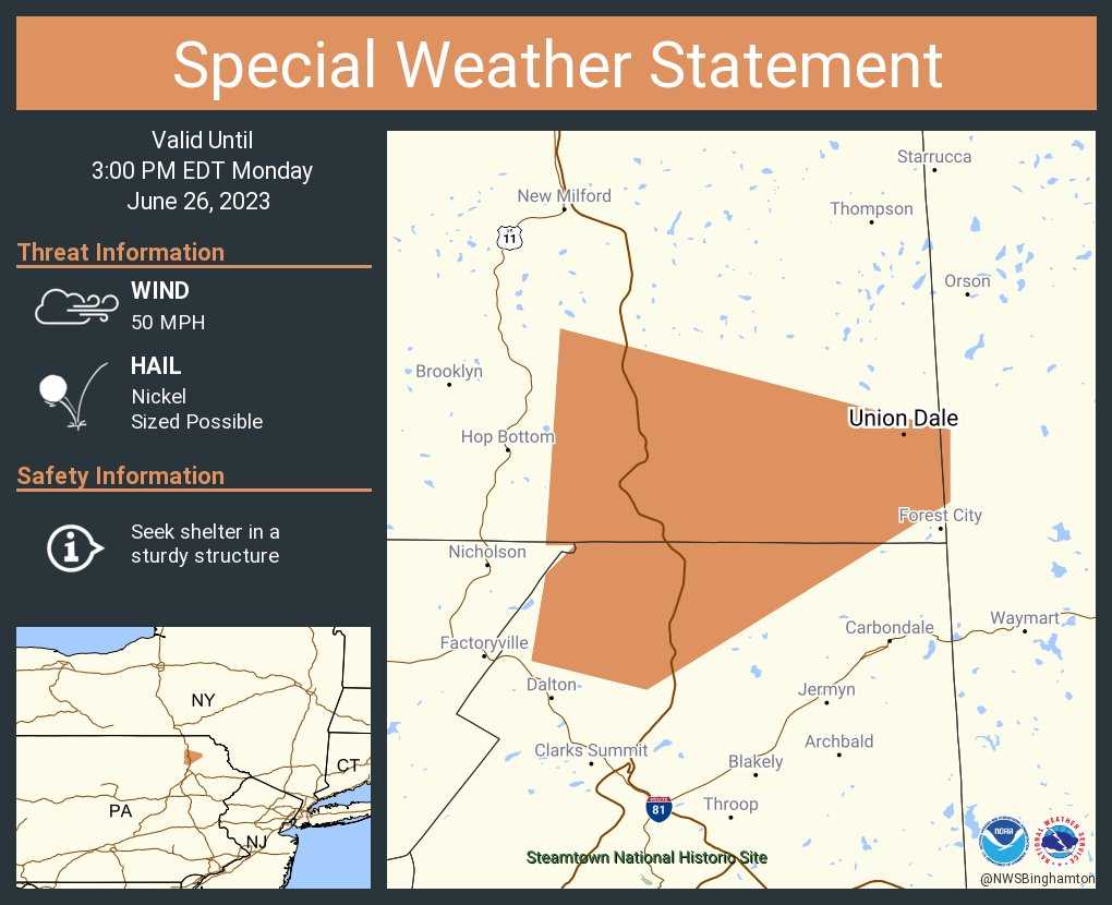 NWS Binghamton on Twitter "A special weather statement has been issued for Union Dale PA until
