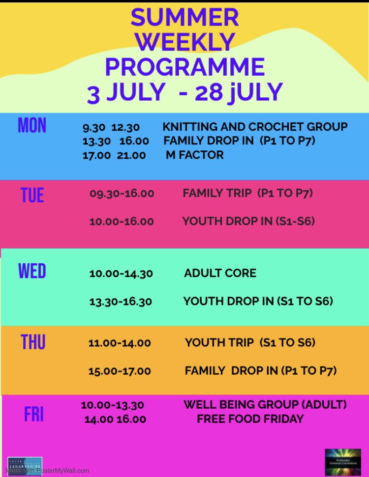 Lots on at Rutherglen Universal Connections over the summer holidays 😎 @RutherglenUC @EducationSLC #Summer #UniversalConnections