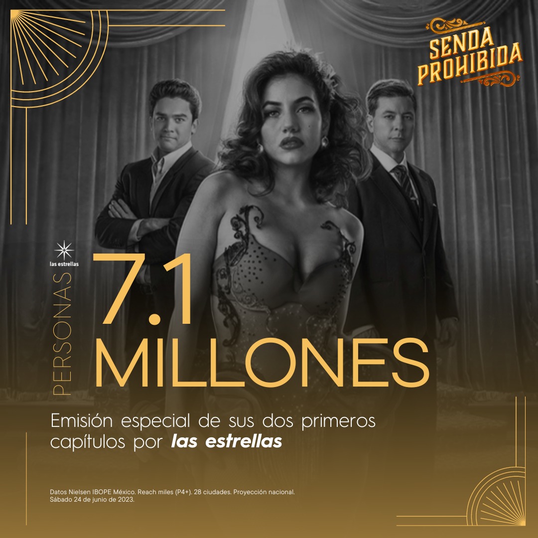 Los dos primeros capítulos de #SendaProhibida que se transmitieron por @canal_estrellas fueron vistos por 7.1 millones de televidentes. 

¡Gracias por hacer de esta transmisión especial un éxito de audiencia! 

La serie completa disponible en <a href="/VIX/">ViX</a>