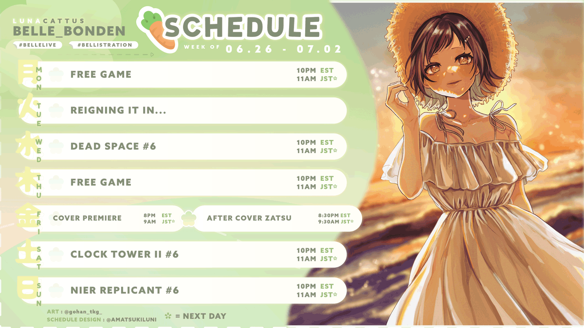 Belle_bondEN's tweet photo. 🌻 STREAMS WEEK 06.26 - 07.02 🌻
TAGS
ART: #bellistration
NSFW: #bellussy
LIVE: #bellelive
PET PICS: #bellezoo
LINKS
YT: https://t.co/wLbR8RgQwE
THRONE: https://t.co/a9R4kLMvHW
MARSHMALLOW: https://t.co/qrLocWfG9S https://t.co/Cdq9qH8WEv