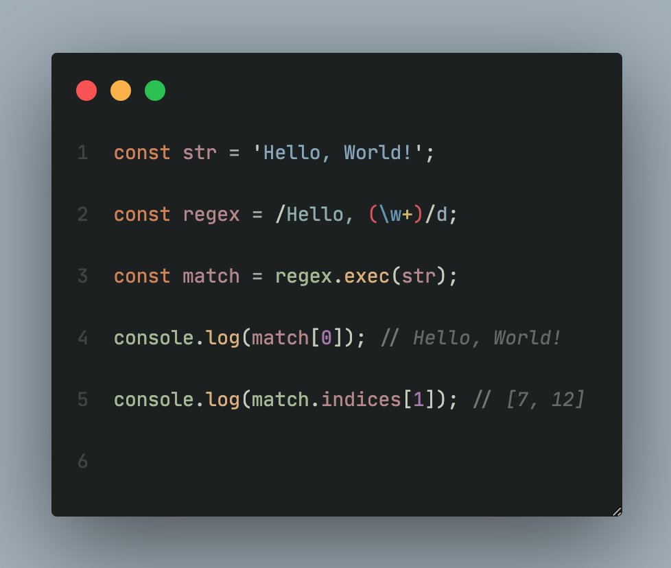 BillionsJoel's tweet image. 🔍 Get more control over regular expression matches with the /d flag! Now you can extract the start and end indices of matched substrings. Fine-tune your regex game like never before. #JavaScript #ESNext #MatchIndices