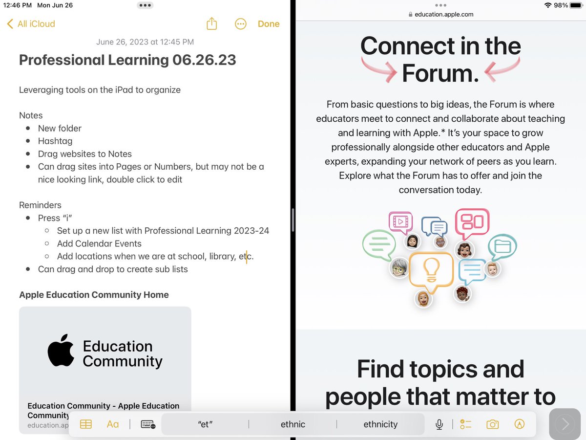 Bence_EDU's tweet photo. Great information from @AppleEDU during Activate Your Professional Learning and using iPad #NotesApp #RemindersApp #CalendarApp #MessagesApp to connect, plan, reflect, and grow.
Summer learning to prepare for the incredible, incomparable @NewTechCoppell learners https://t.co/8oDqQi9Nw4