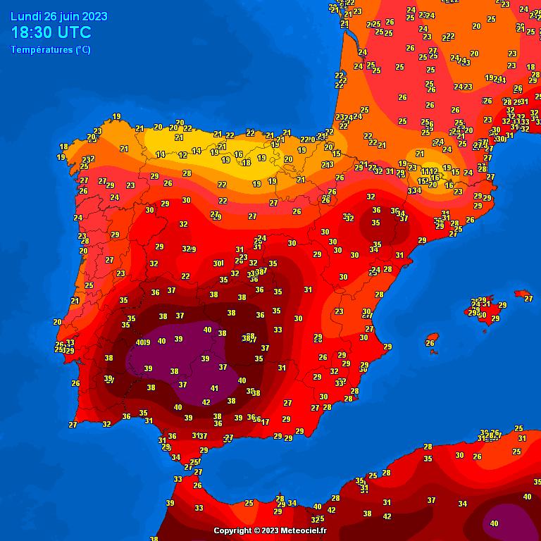 Extremely hot day in #Spain with temperature up to 44.4C at el Granado in Andalusia.
One of the hottest June days in Spain.

France also had its share of heat:
Marseille Observatory Palais Longchamp rose to 38.0C and broke its monthly record which was still beloning to 1935 !