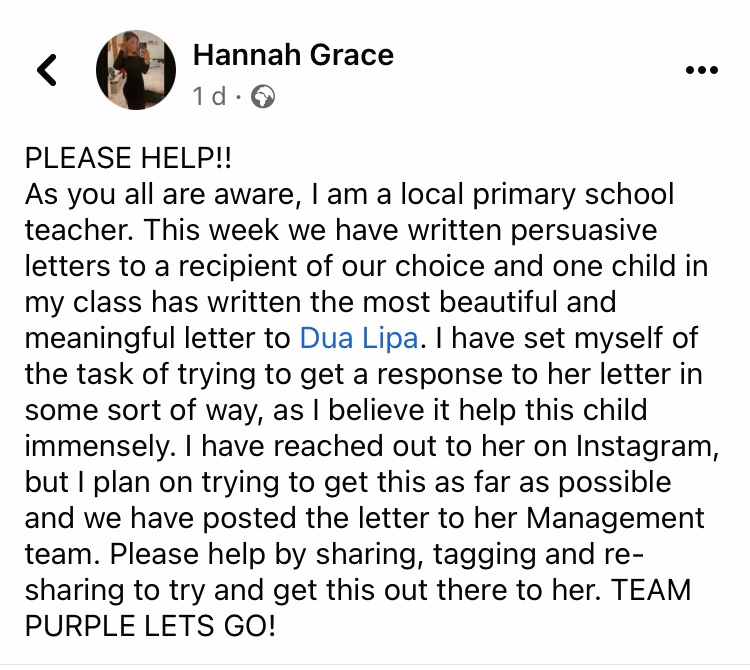 This little girl has heartbreakingly just lost her mum to cancer. She has written a letter to her idol @DUALIPA. Please let’s share this in the hopes Dua Lipa sees the letter and responds 🤞🏻❤️

#comeontwitter #wecandothis #teampurple