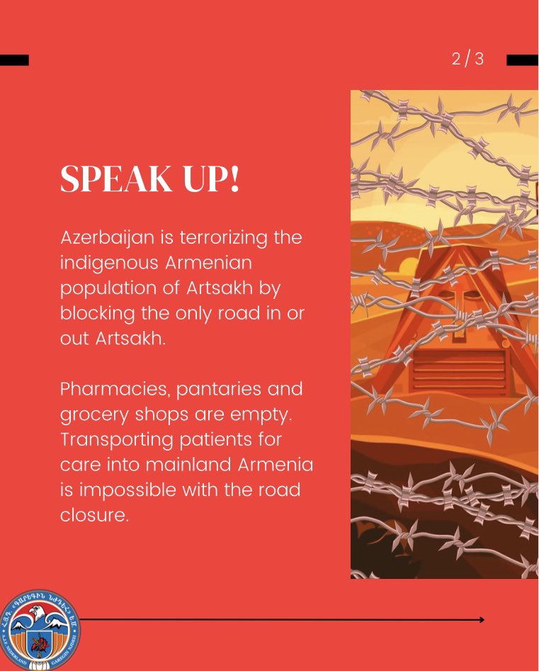 AyfNetherlands's tweet photo. 197 Days Of Blockade!

#Artsakh #ArtsakhBlockade #197Days #ArtsakhStrong #ArtsakhIsArmenia #EndArtsakhBlockade #SOSArtsakh https://t.co/M2wNBu4ARr