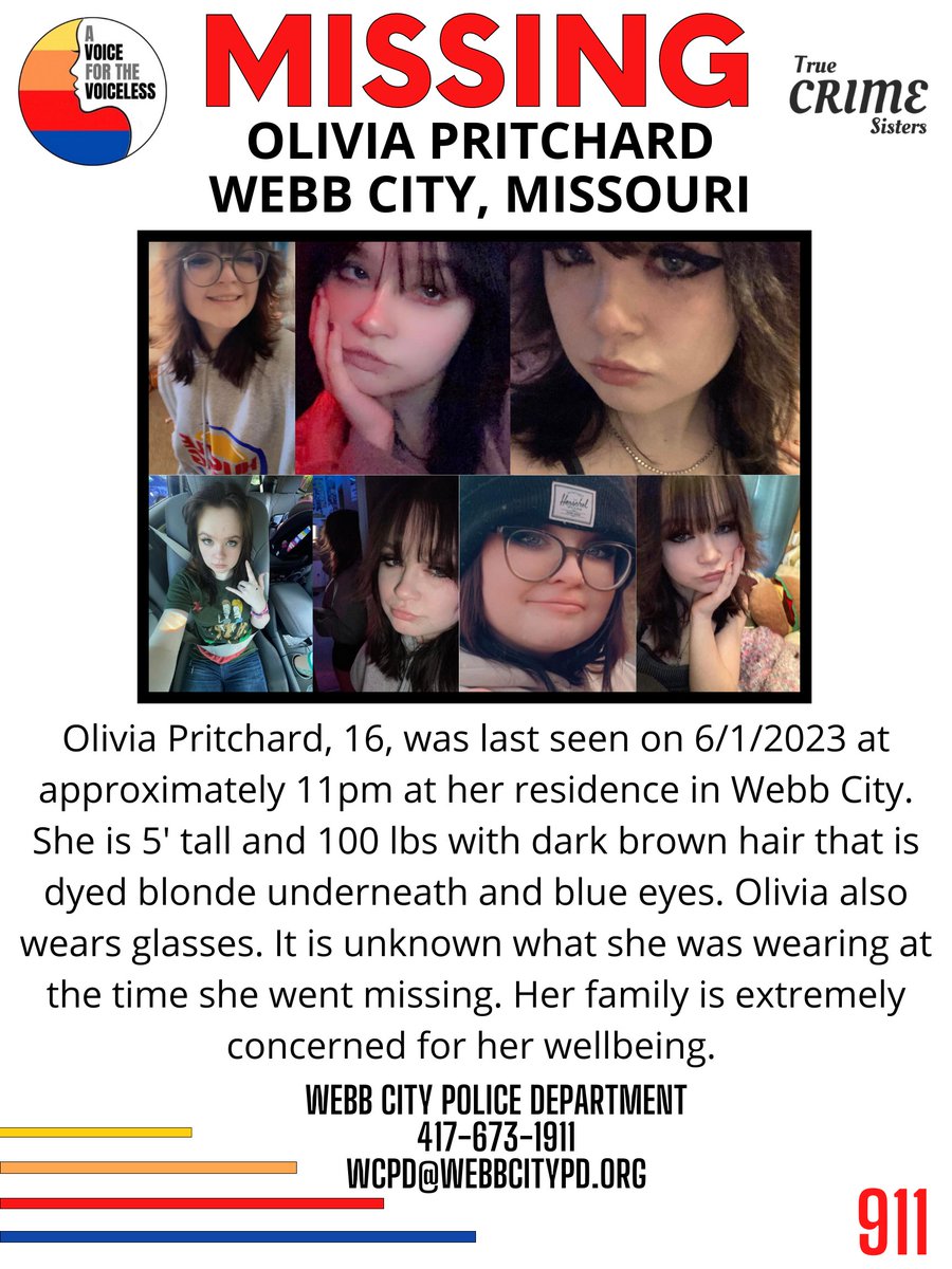 PLEASE‼️It only takes one second to share this #missingperson.

#OliviaPritchard, 16, was last seen on 6/1/2023 at approximately 11pm at her residence in #WebbCity #Missouri.