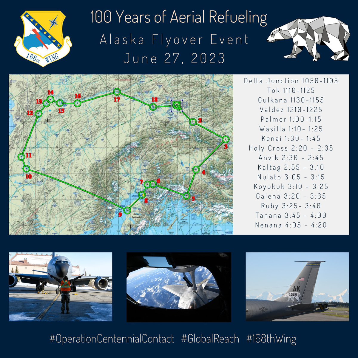 Alaska has their very own flyover event for #OperationCentennialContact get out with your cameras! #Alaska #Airplane #AvGeek #Aviation #USAF #AirForce #PlaneSpotting #GlobalReach