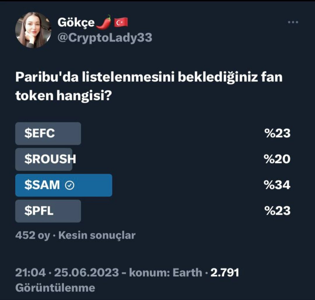 3 farklı anket, 3 aynı sonuç 🤗 Kullanıcı taleplerini önemsemenizi bekliyoruz @ParibuDestek 🇹🇷 $SAM ⏩ @ParibuCom