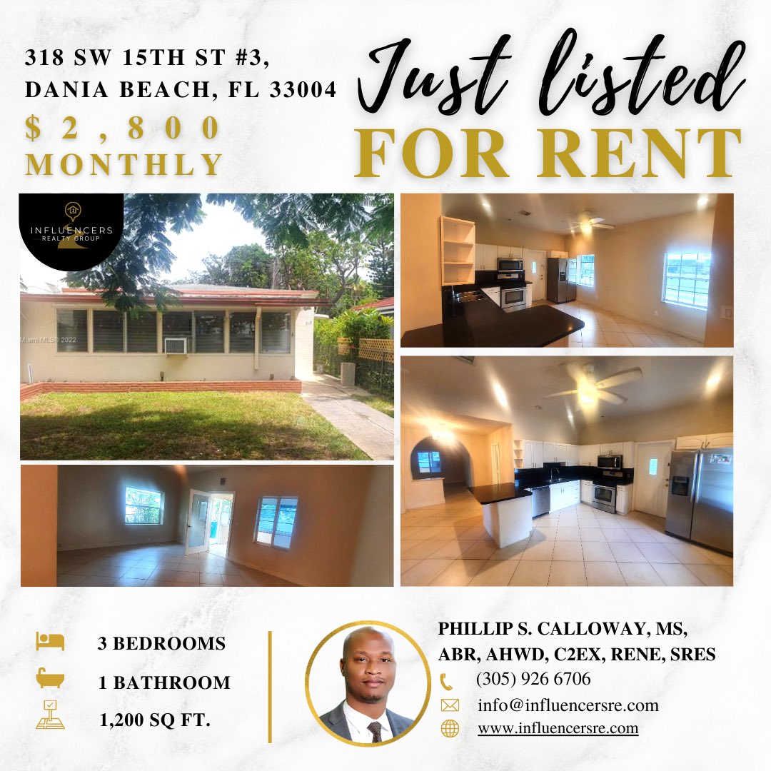 🏠 JUST LISTED FOR RENT:
📞 Contact Phillip Calloway at (305) 926-6706 today to schedule a showing and secure your new home! 🏡💫
 #ForRent #DaniaNeighborhood #RentalProperty #AvailableNow #PetsAllowed #HomeSweetHome