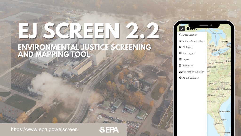 The #EJScreen 2.2 is here with new updates! The #EnvironmentalJustice screening & mapping tool updates include a redesigned & enhanced report, a new environmental indicator w/ corresponding EJ and supplemental indexes, + refreshed demographic & environmental data.