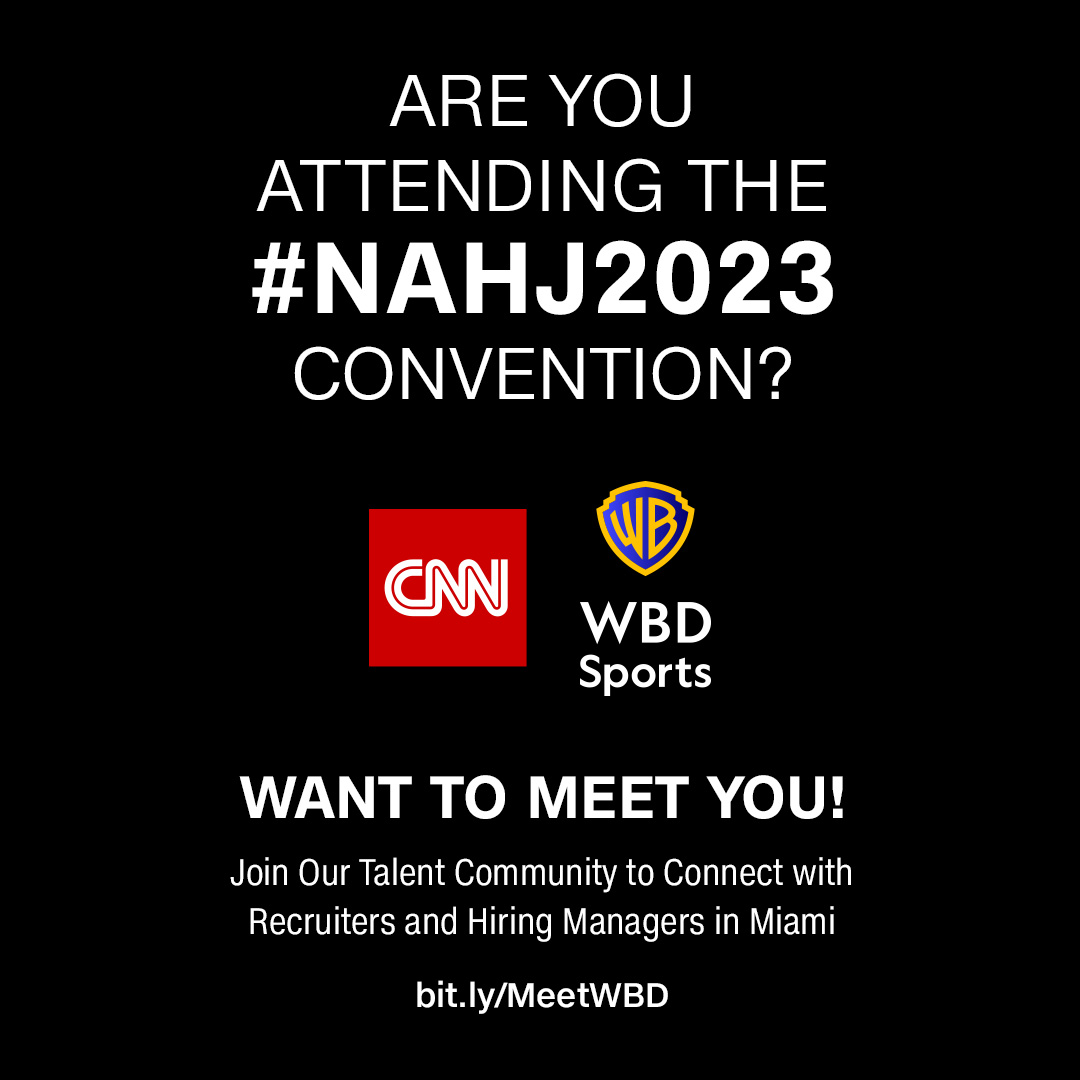 NAHJ's tweet photo. We’re excited to welcome back @CNN and #WBDSports to #NAHJ23! Visit their booth from
9a-5p at the NAHJ career expo to meet with recruiters, producers, leaders and CNN journalists. 

Connect with them by visiting https://t.co/tVdNeWeoF2. https://t.co/LRSKUGuCMu