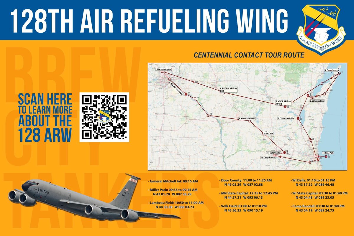 #Wisconsin getting their very own flights for #OperationCentennialContact tomorrow! Get out and snap some photos! #PlaneSpotters #AvGeek #Aviation #Airplane #CenturyOfAR #GlobalReach #USAF