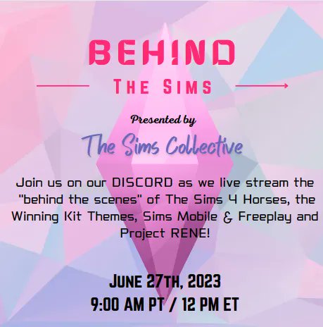 Sims_Collective's tweet photo. We'll be live again on our Discord tomorrow to watch and discuss the new Behind the Sims event! Come join us! 🩷 https://t.co/3VnmXx3Yaz