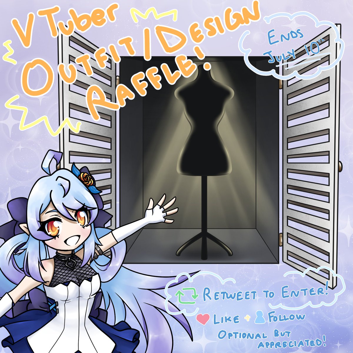 hi_bunorder's tweet photo. ✨️VTuber Outfit/Design Raffle!✨️

Your chance to win a new outfit for your vtuber, or a new vtuber design entirely!

🔁 Retweet to enter!

❤️ + 👤 Likes &amp; Follows appreciated but not mandatory!

~ENDS JULY 10~

#Vtuber #artraffle #Giveaway #freeart #vtuberraffle #vartist https://t.co/IatugEoweX