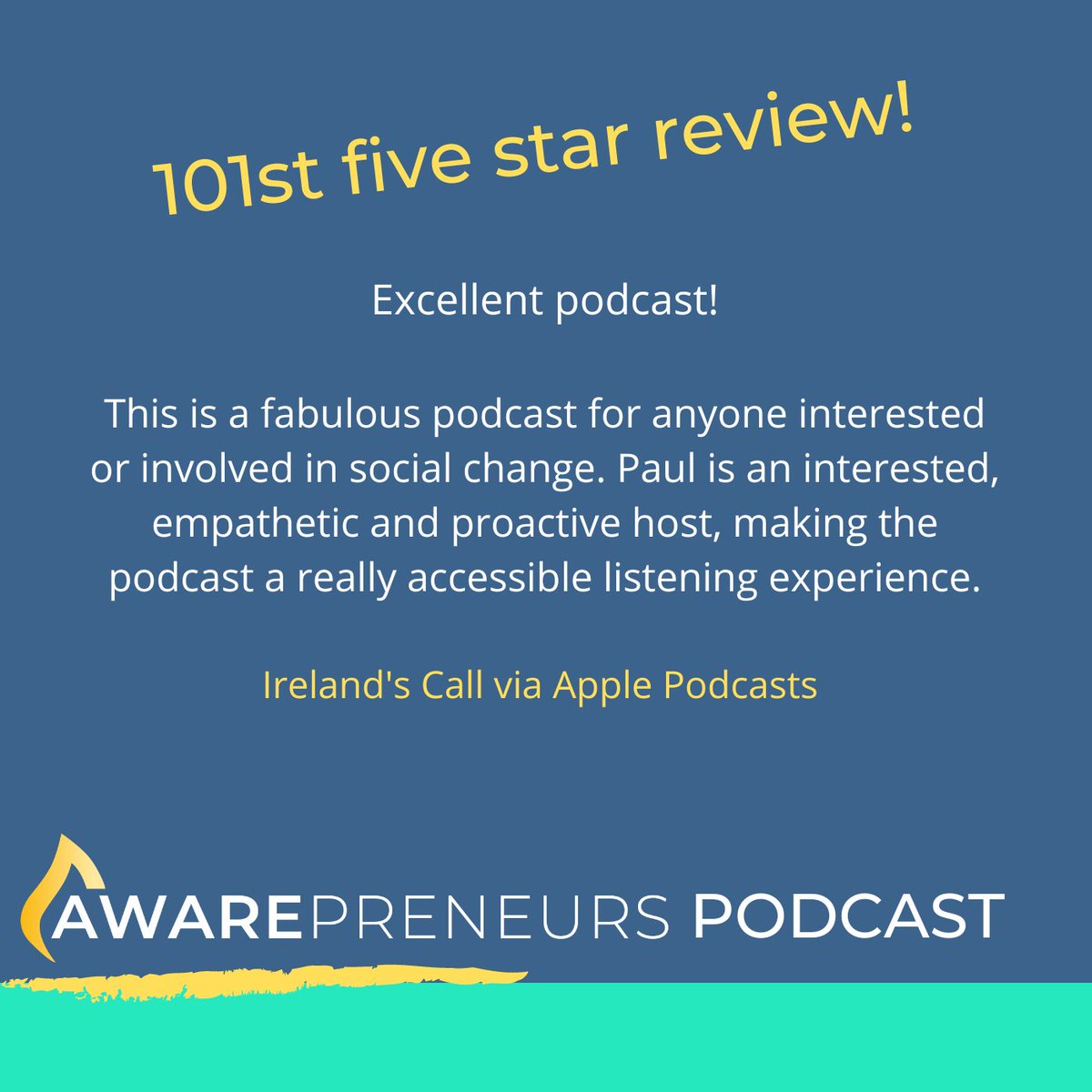 PaulZelizer's tweet photo. Out 101st five star review - from a listener in Ireland.

#socialentrepreneurship #socialimpact #podcasting https://t.co/53vXyFRe1X