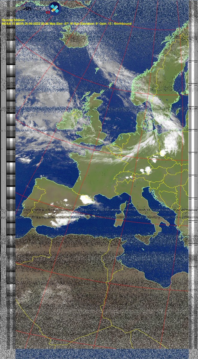 DELESTRENicola2's tweet photo. π«π· NOAA 15 26-06-2023 20:30 Max Elev: 87Β° W Sun Elevation: 9Β° Gain: 15 | Northbound
#NOAA #NOAA15 #NOAA18 #NOAA19 #MeteorM2 #weather #weathersats #APT #LRPT #wxtoimg #MeteorDemod #rtlsdr #gpredict #raspberrypi #france #ISS https://t.co/MvJGF4goU2
