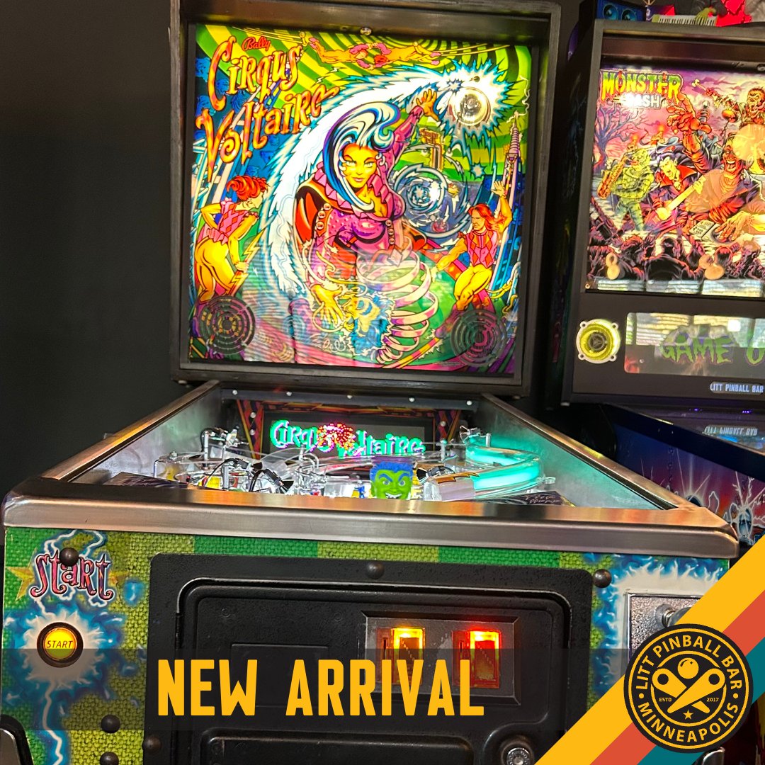 littpinballbar's tweet photo. CIRQUS VOLTAIRE IS BACK!
*excited hand gestures*
Fresh out of the shop, our version of this 97 Bally favorite is back on the floor at LITT and it's just so damn pretty.
#pinball #littpinballbar #cirqus #voltaire #bally #pintech #restoration #newpin #pinballday https://t.co/9awB6SmyC4