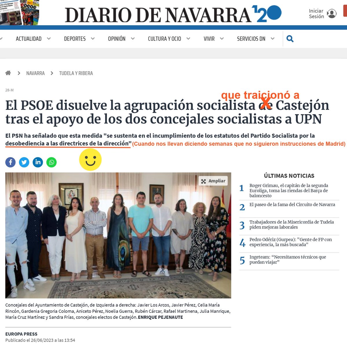 DiabloNavarra's tweet image. Diario de Navarra, #Castejón UPNri oparitu zion PSNren aurpegia garbitzen 🧐🤔🤨
